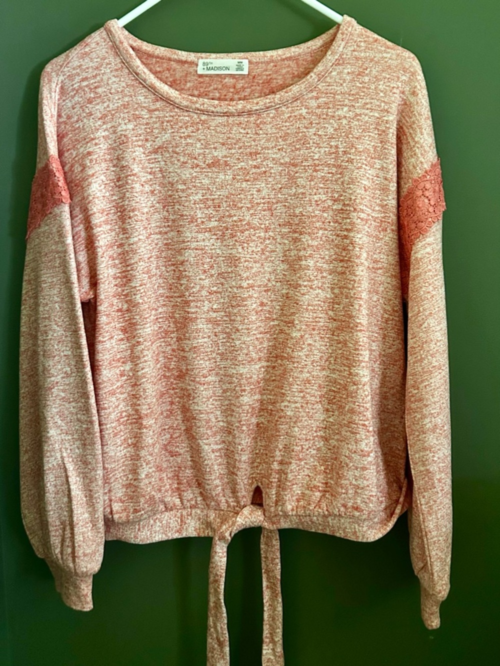 89th & Madison Coral and Cream Marled Knit Top